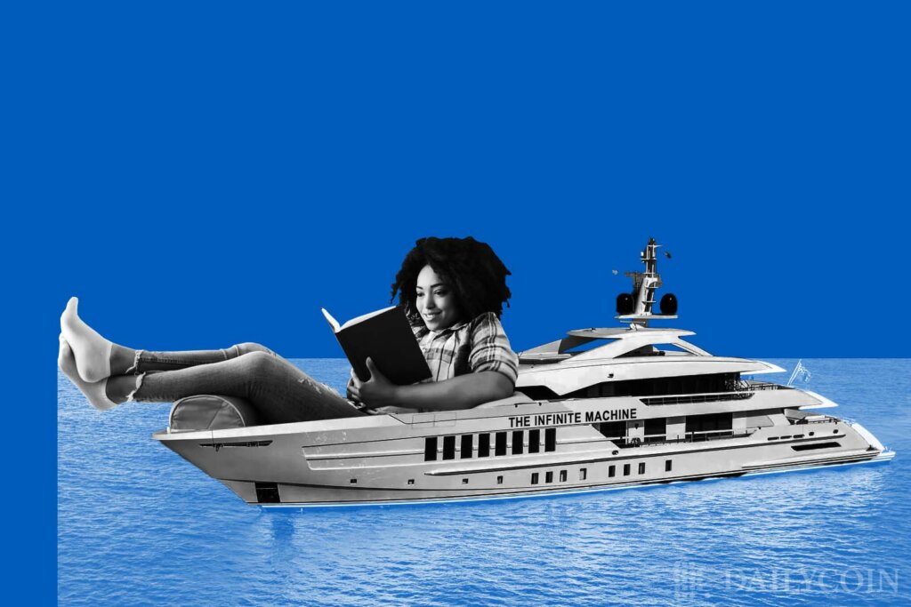 A woman reading a book in a tiny yacht.