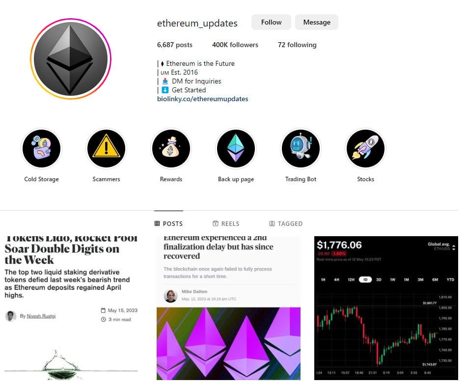 Ethereum Updates Instagram account.