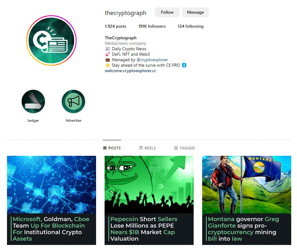 The Cryptograph Instagram account. 