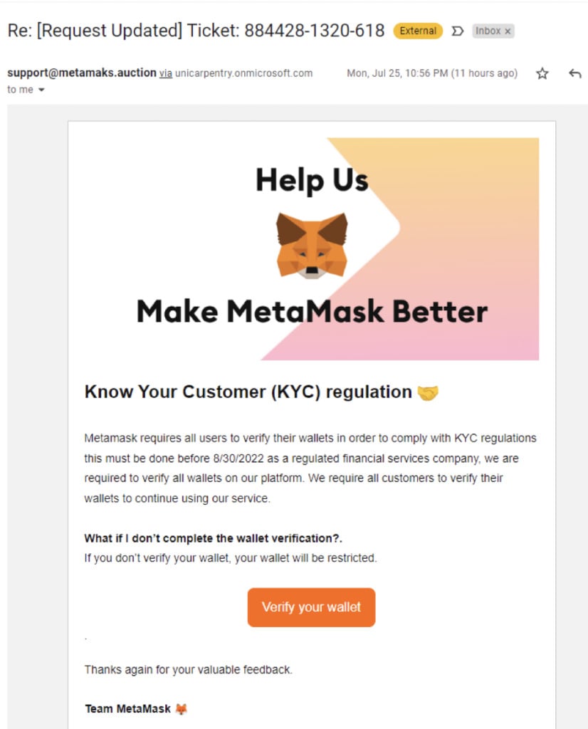 MetaMask email phishing