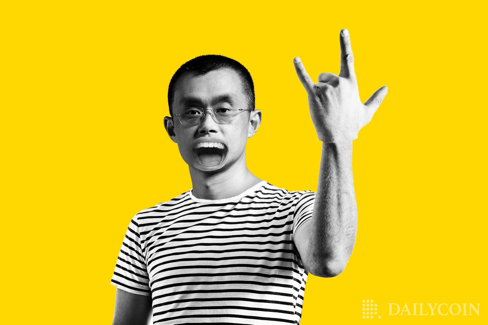 BSC binance hard fork i love you hand rock and roll screaming Changpeng Zhao big hand