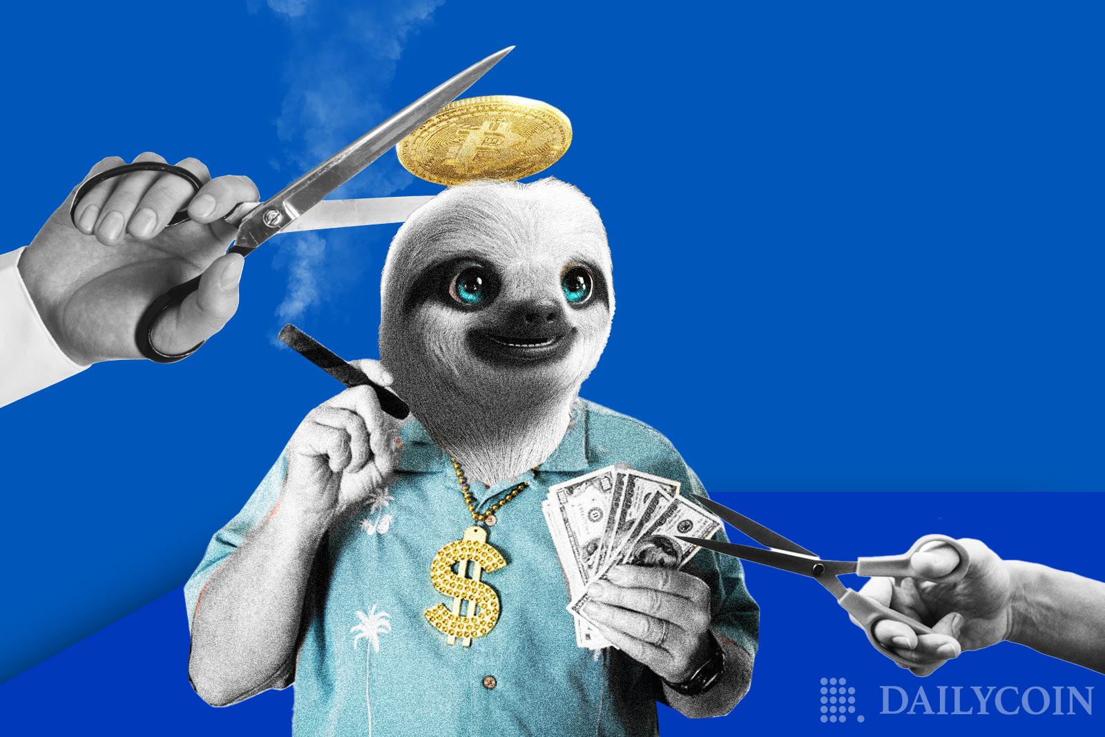 Sloth holding money is getting a haircut.
