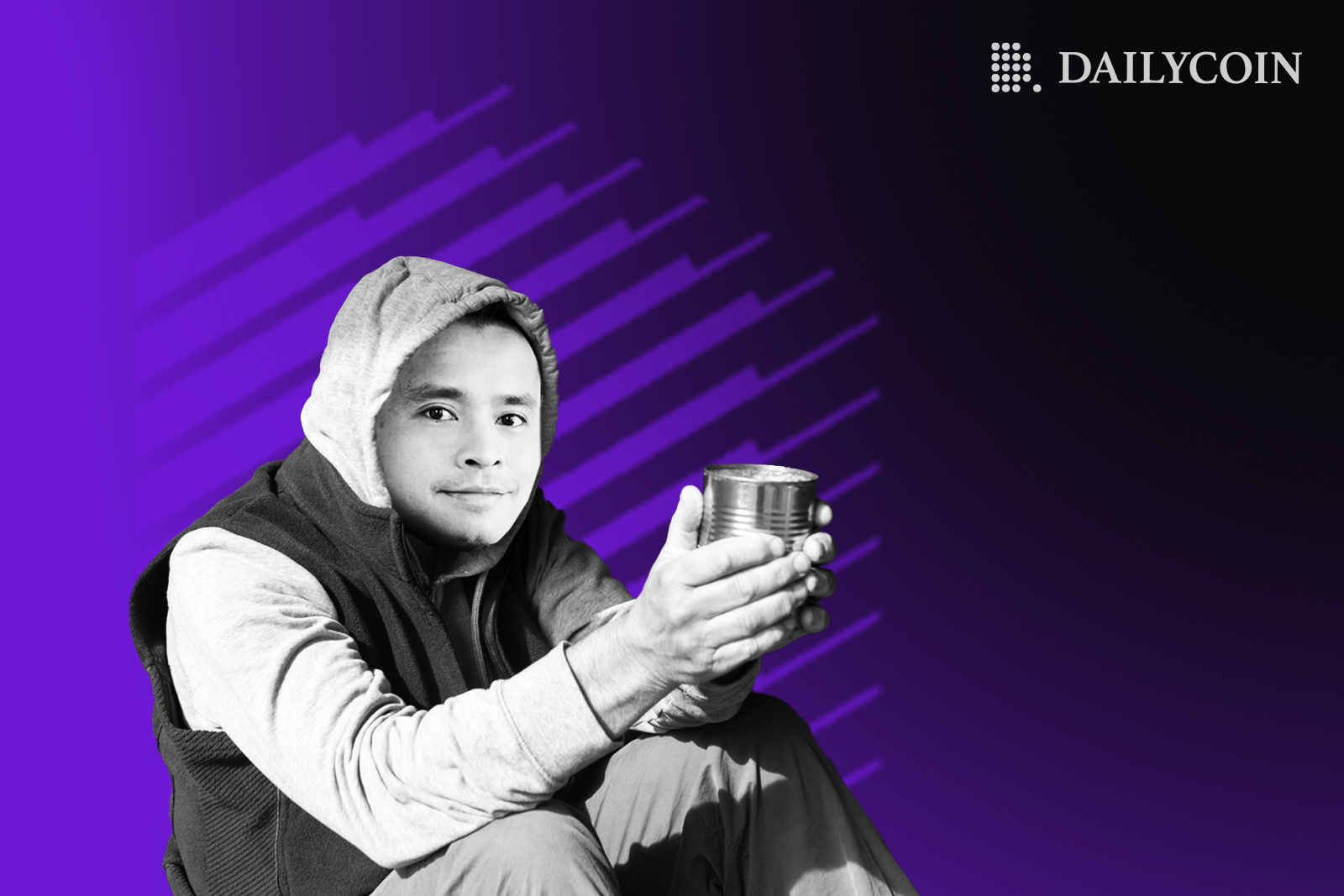 Kendrick Nguyen sitting begging on a purple background