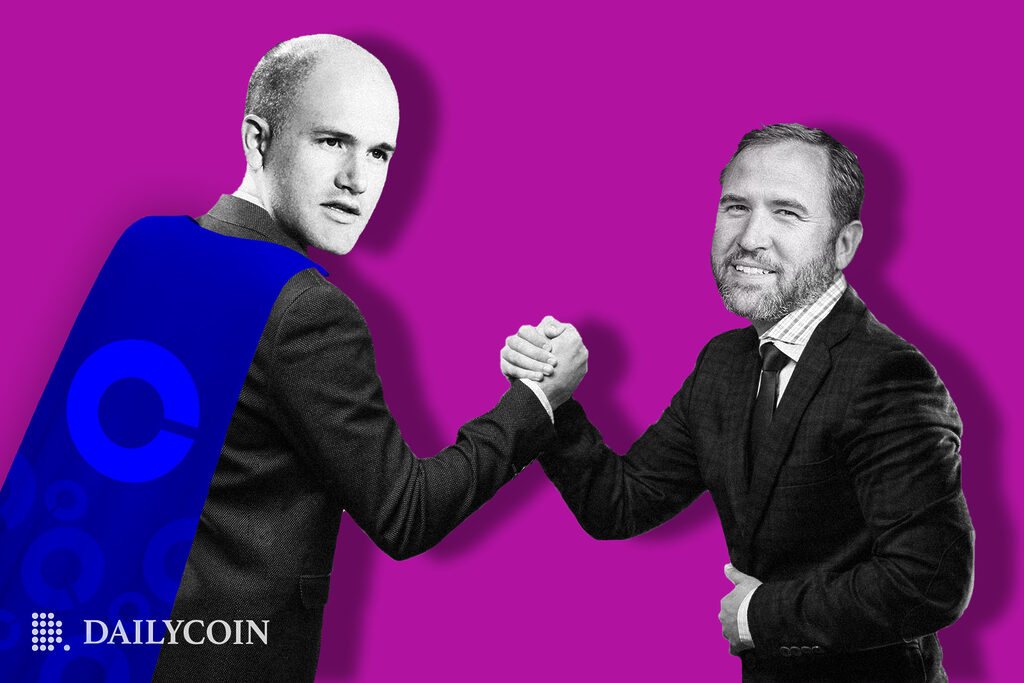 Brad Garlinghouse and Brian Armstrong shaking hands