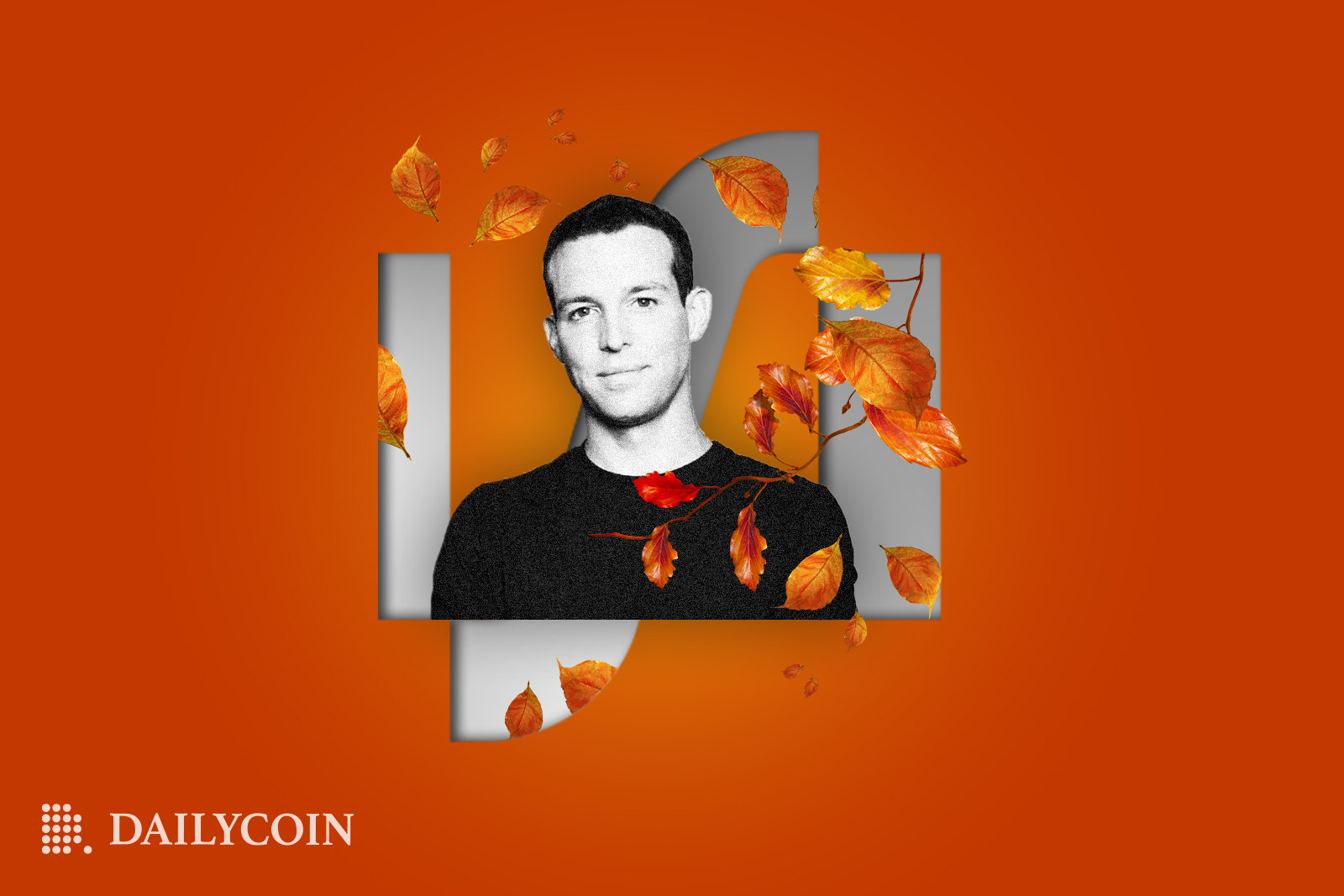 Block.One founder and CEO Brendan Blumer profile on a autumn leafes themed background with Block.One logo
