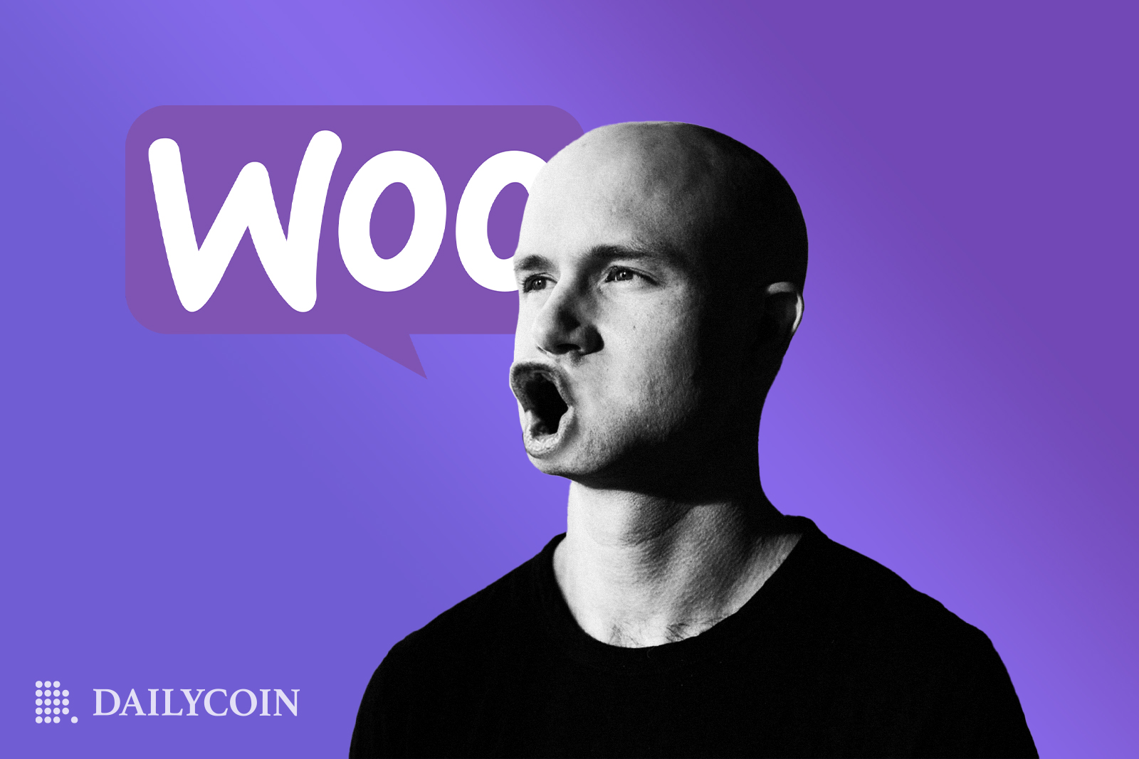 Brian Armstrong open mouth speech bubble above saying Woo