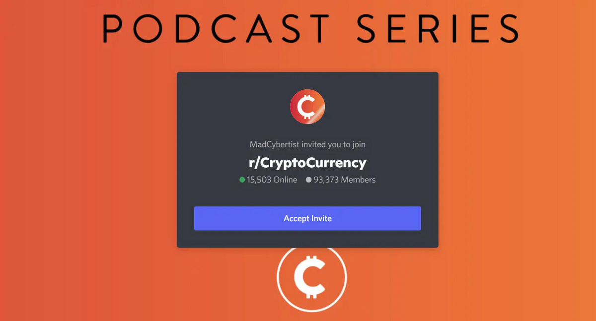 Cryptocurrency Discord invitation pop-up window.