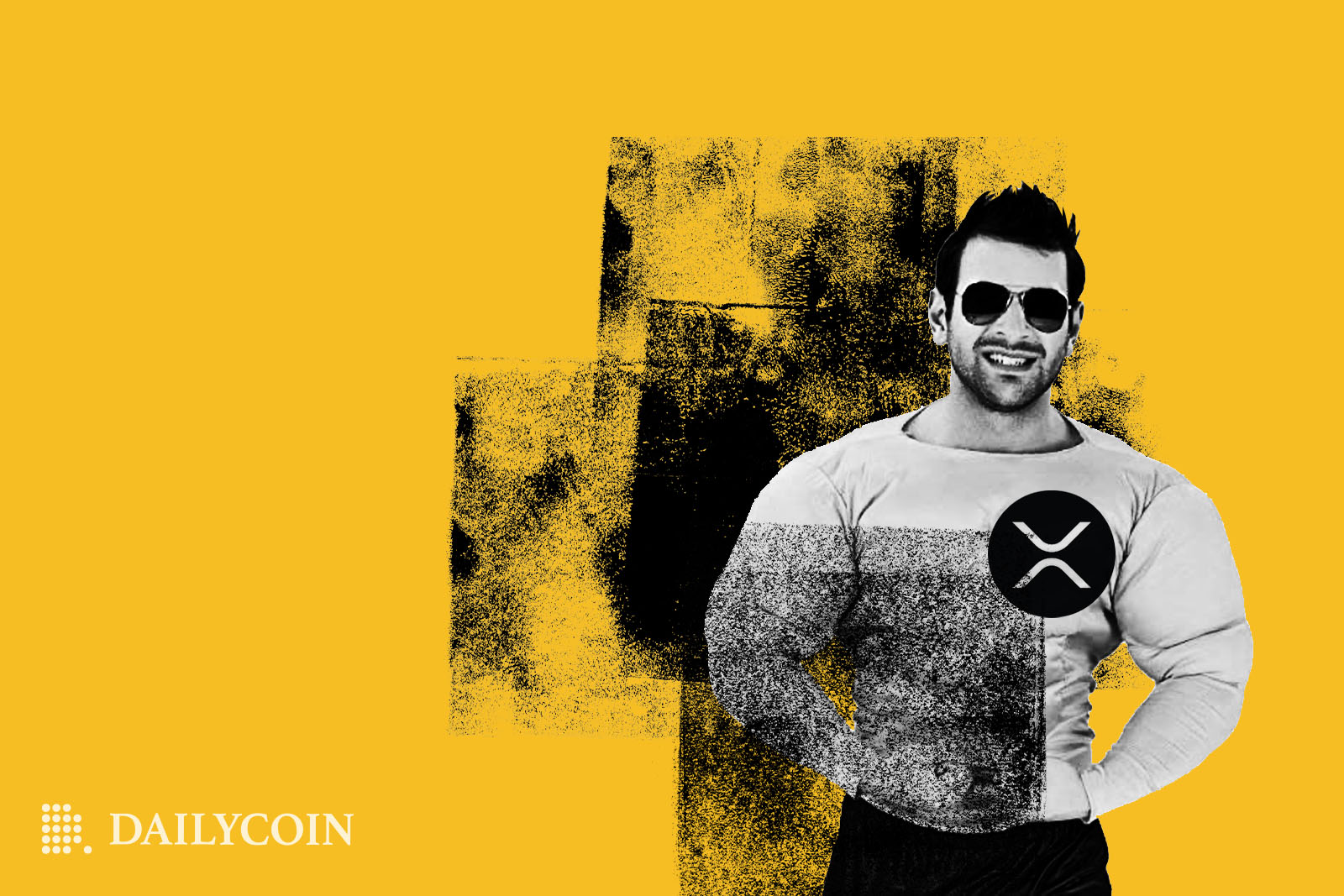 A muscular man with sunglasses and XRP logo