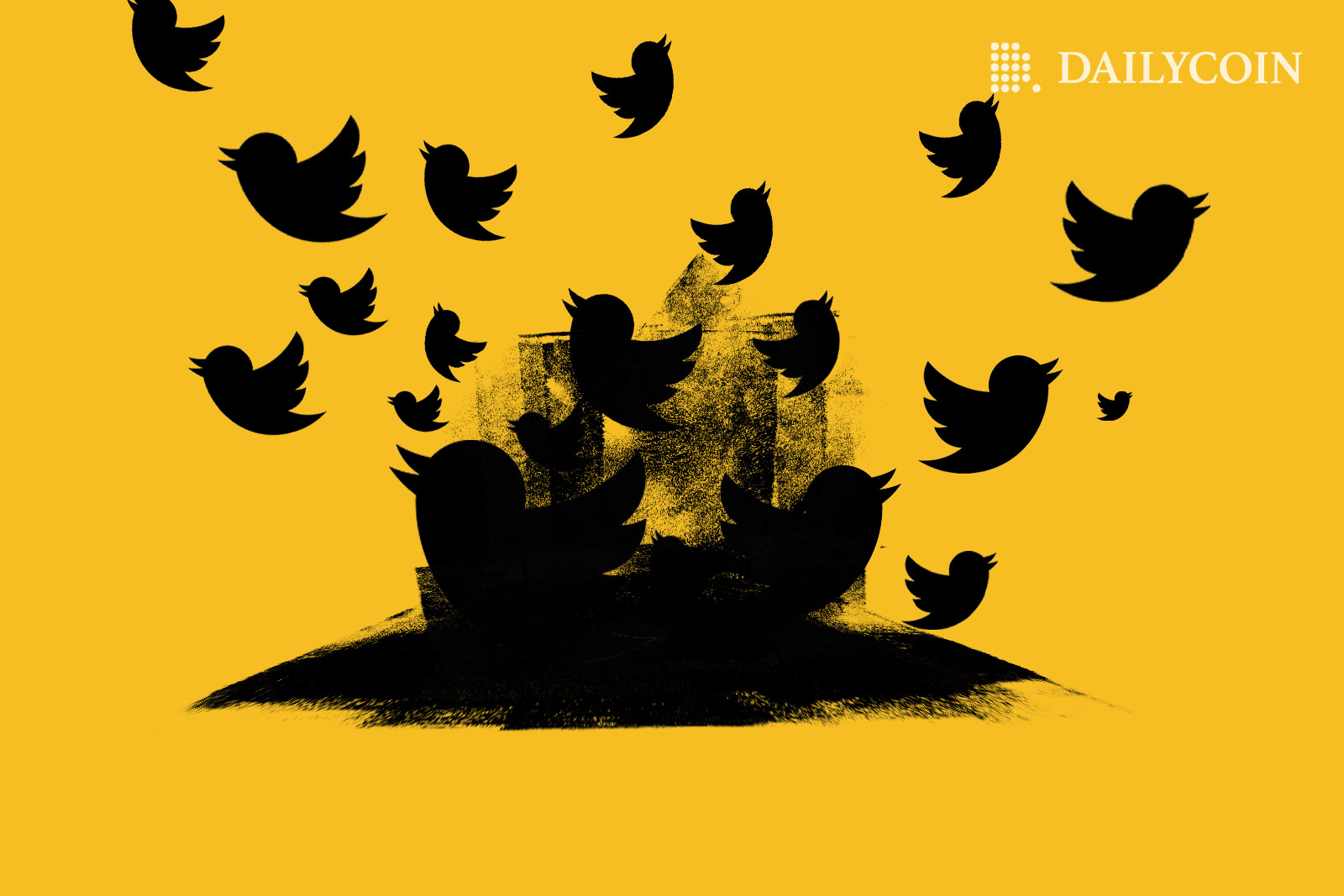 A black silhouette of Twitter logo on yellow background