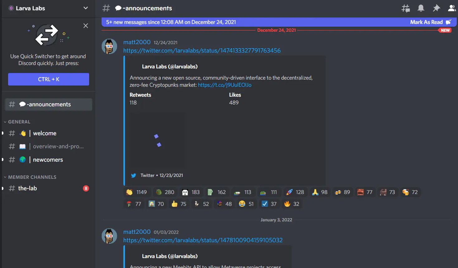Larva Labs announcements Discord chat.
