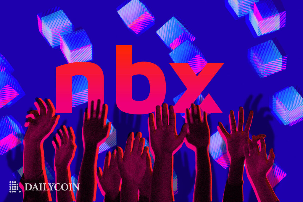 Humans rising hands in front of NBX logo.