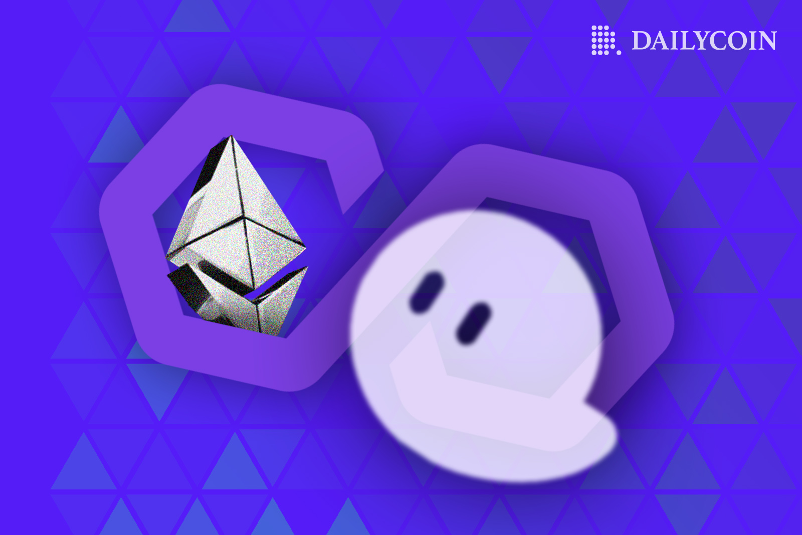 Phantom logo in front of polygon logo with Ethereum logo inside