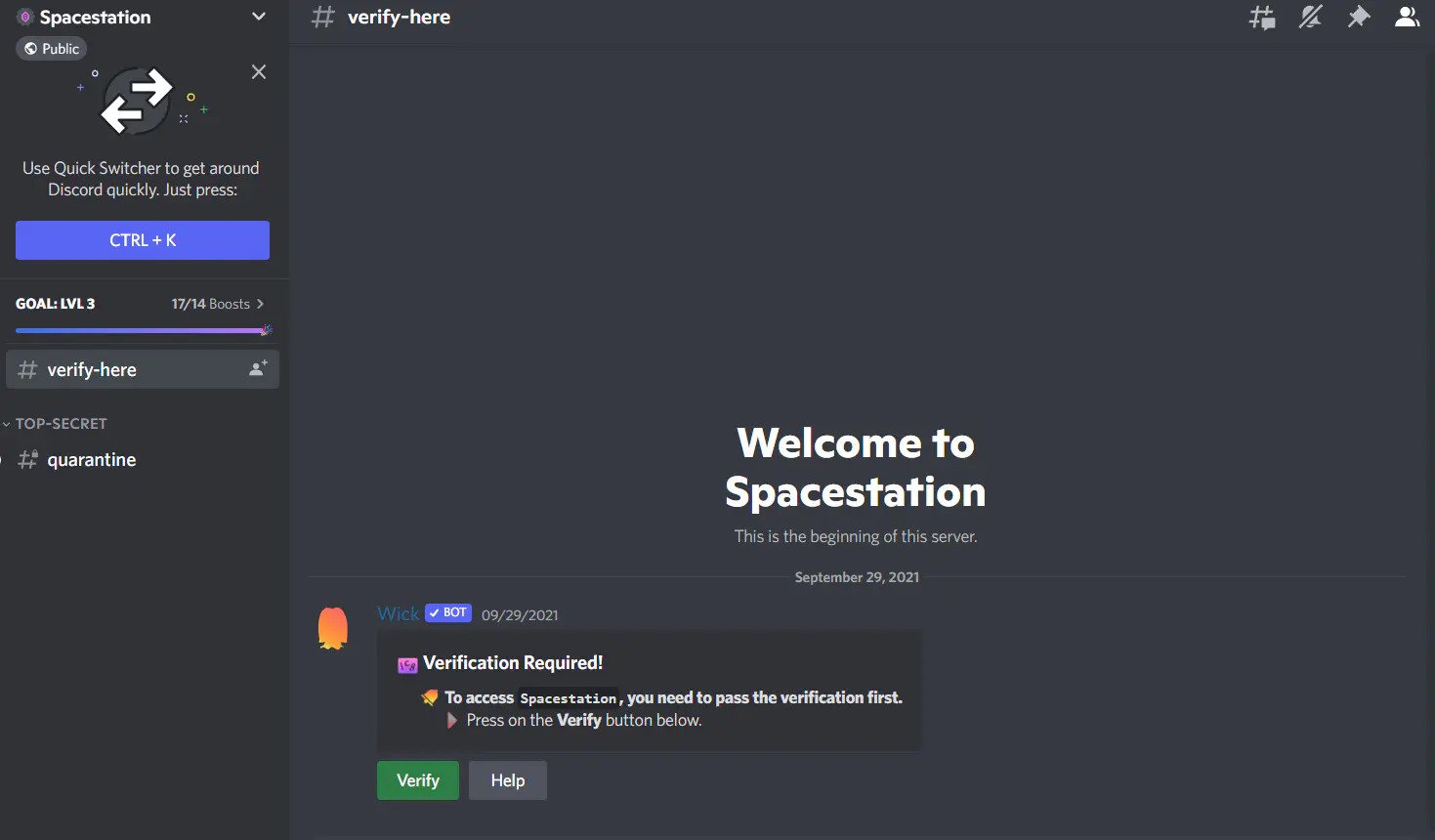 Spacestation verify-here chat in Discord.