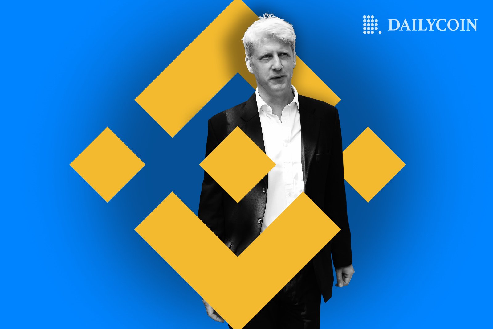 Jo Johnson behind a Binance logo.