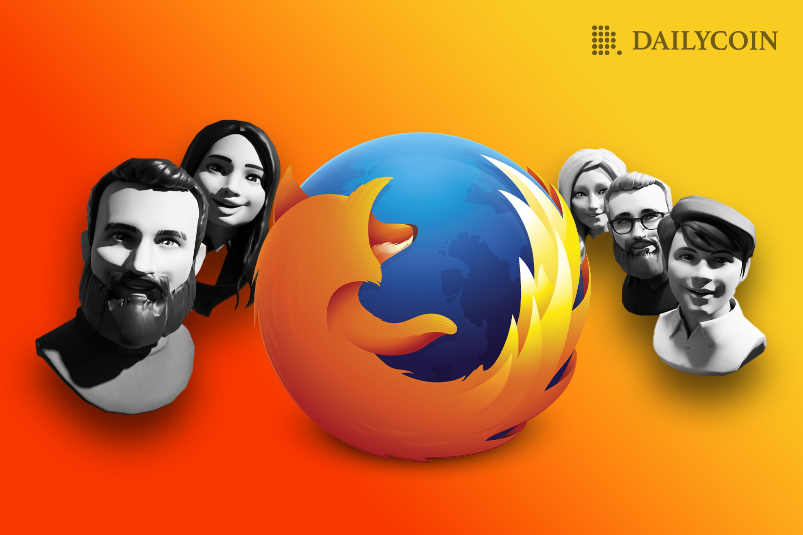 Mozilla firefox logo next to heads of humans