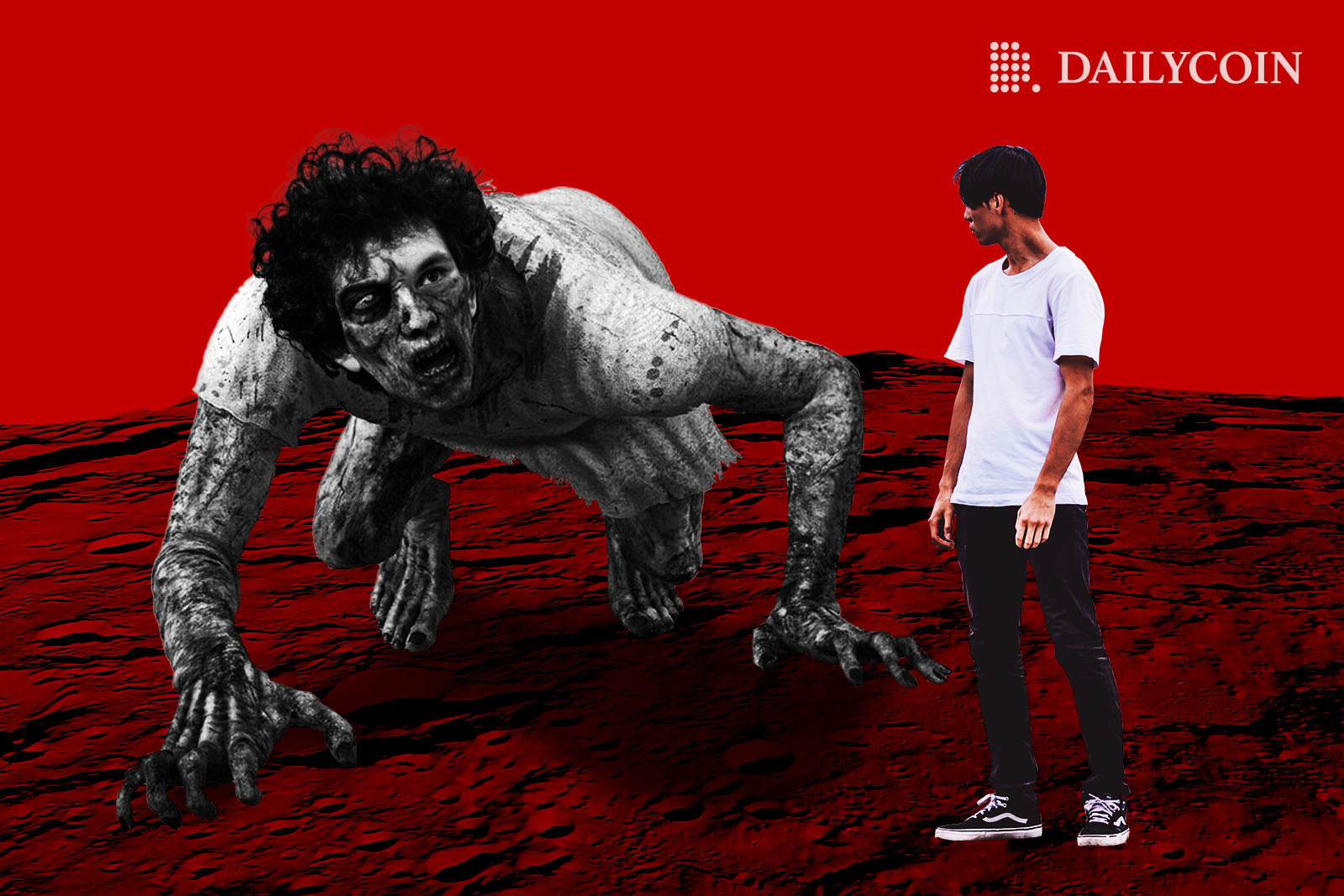 A zombie crawling towards a human