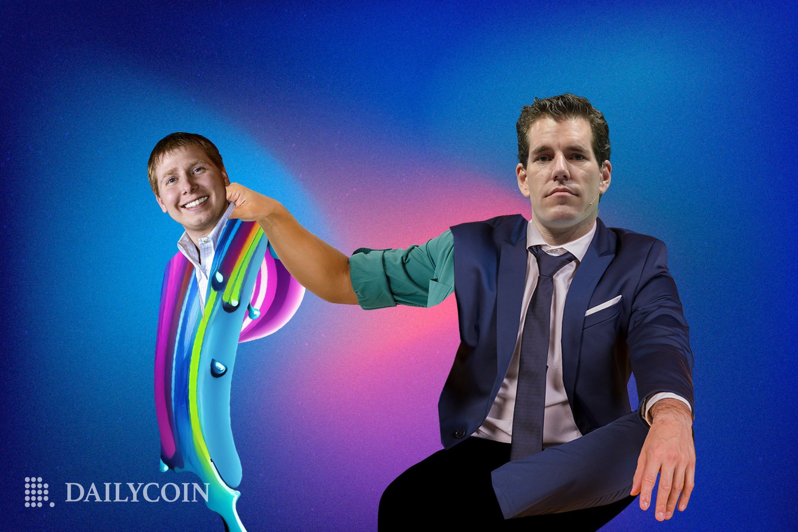 Cameron Winklevoss holding Barry Silbert by the neck.