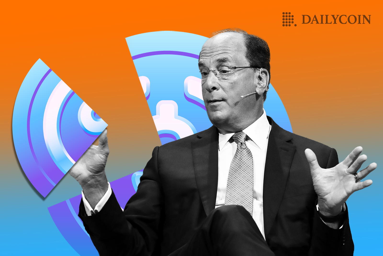 Larry Fink sitting in front of a broken Circle USDC stablecoin.