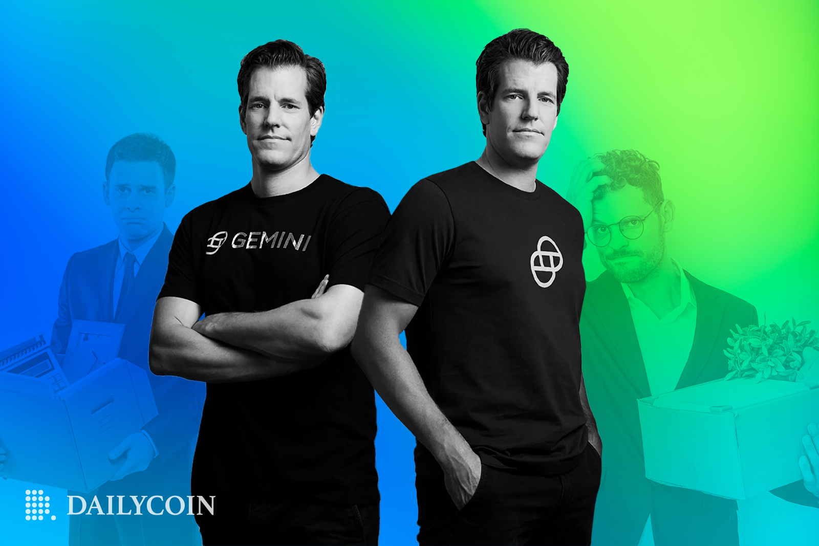 Gemini Winklevoss twins stand besides each other.