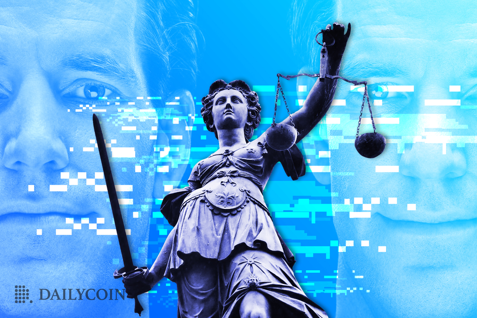 Lady Justice statue holding scales and sword.