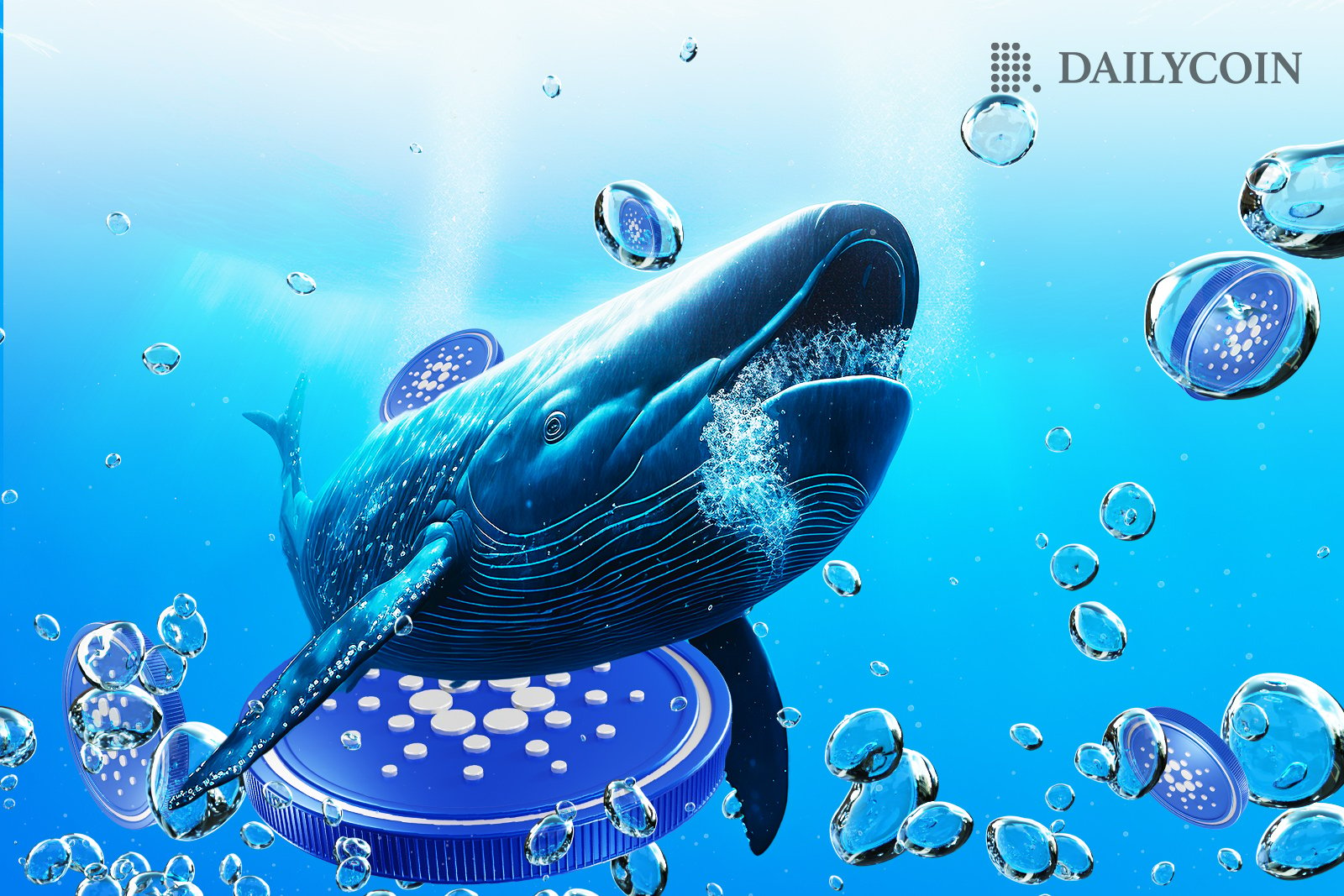 Cardano Whales swimming around bubbles under the sea