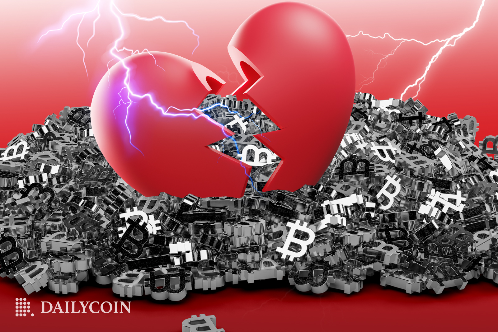 Big red broken heart in Bitcoin's ashes, as author of Rich Dad Poor Dad predicts market crash.