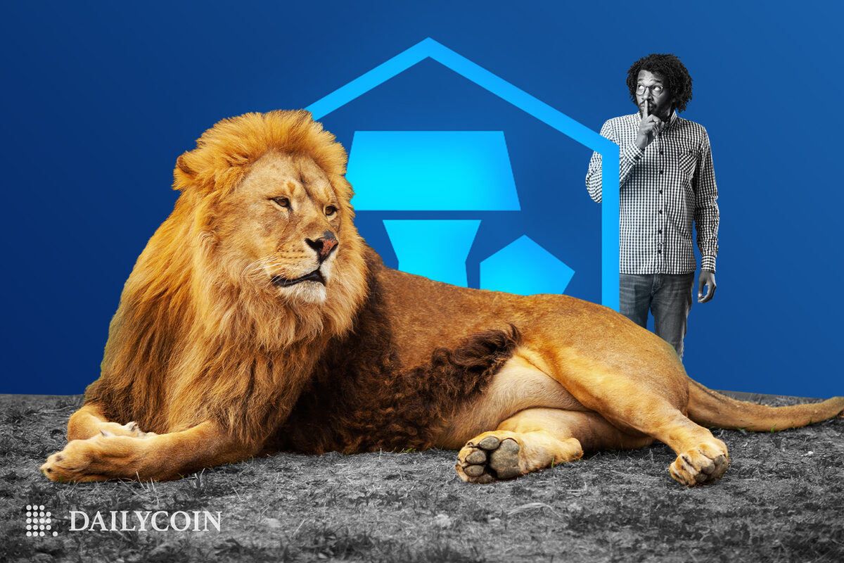 crypto.com secrets: lion lying in front of a logo