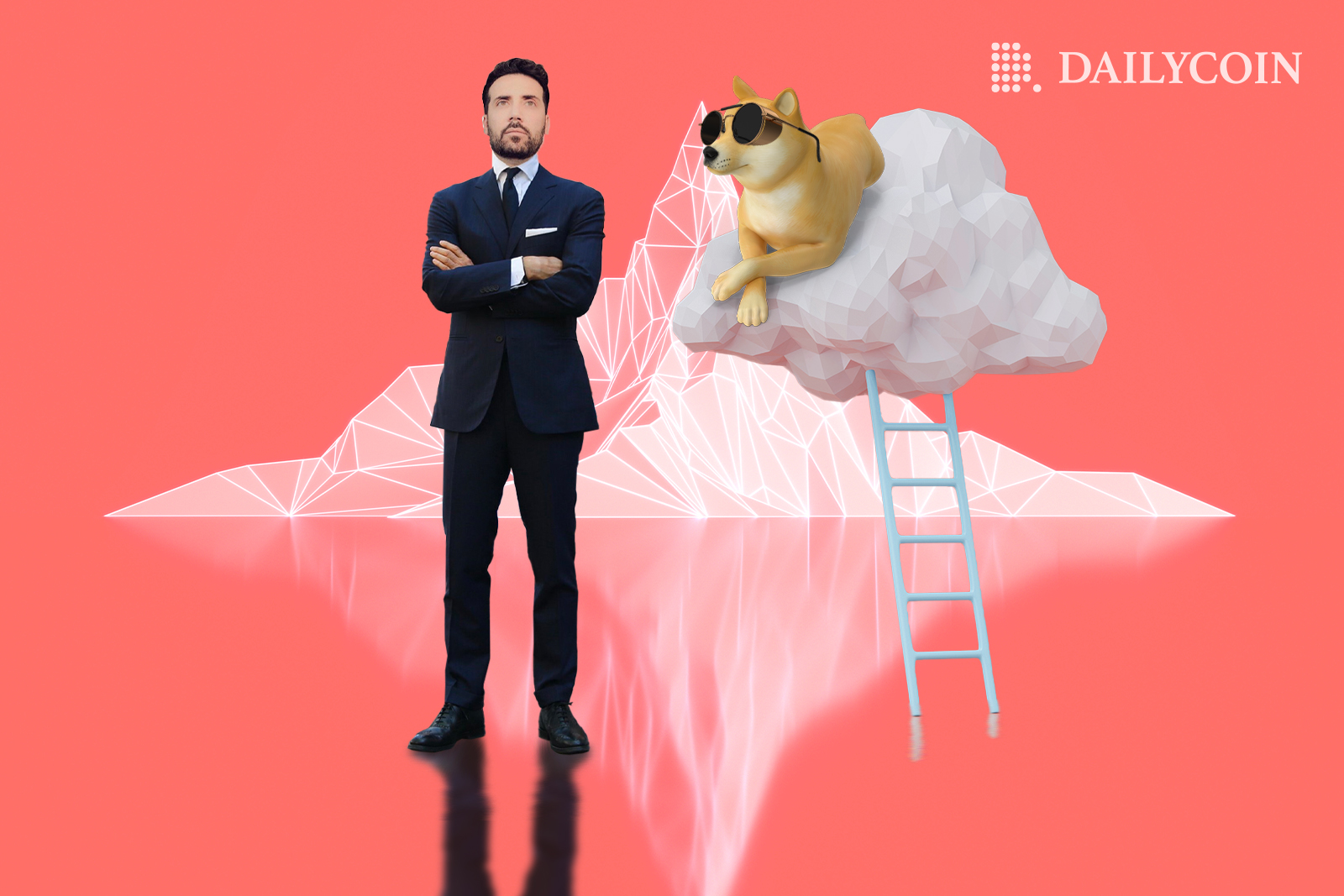 David Gokhshtein standing next to a doge sleeping on a cloud.