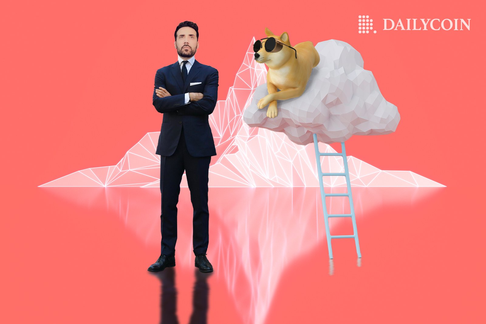 David Gokhshtein standing next to a doge sleeping on a cloud.