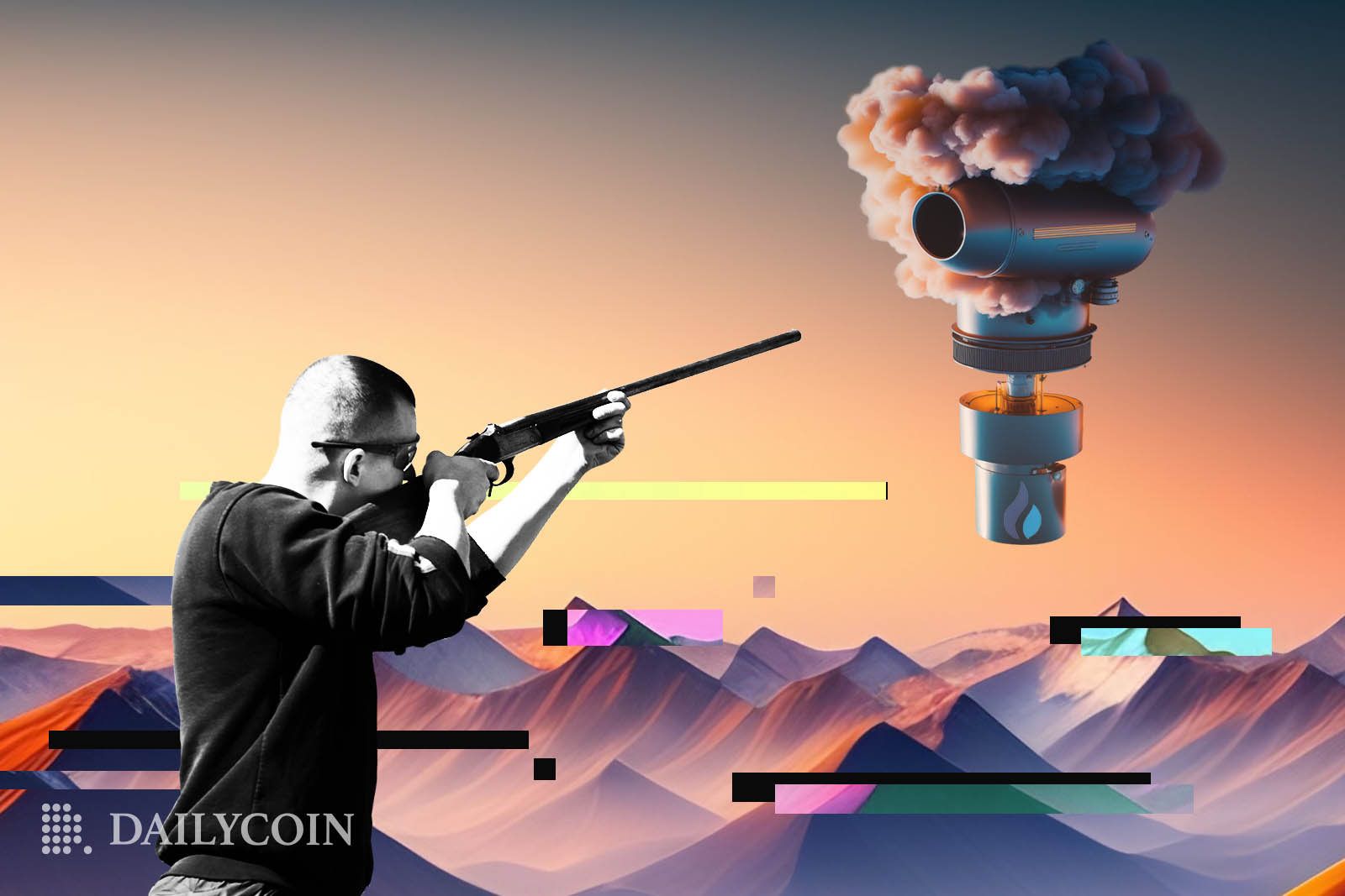 A sniper trying to shoot a cloud wallet.