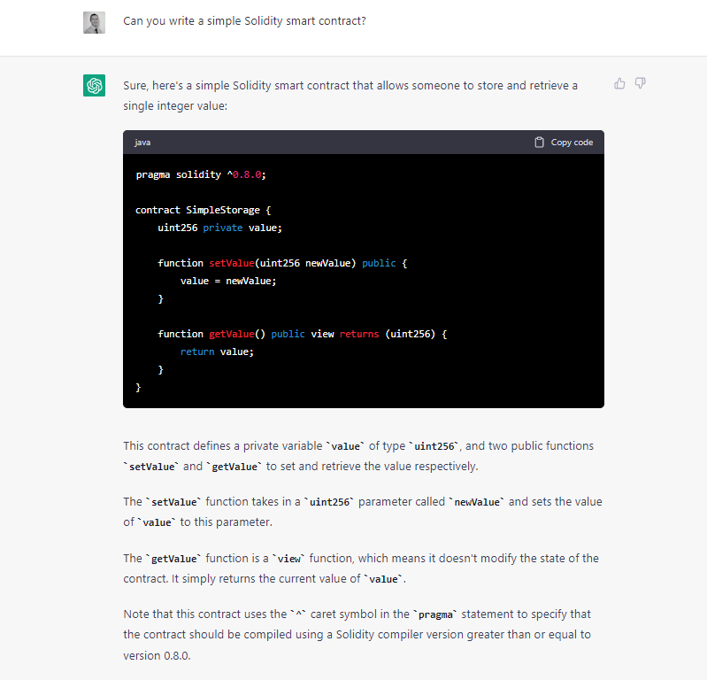ChatGPT writes a smart contract
