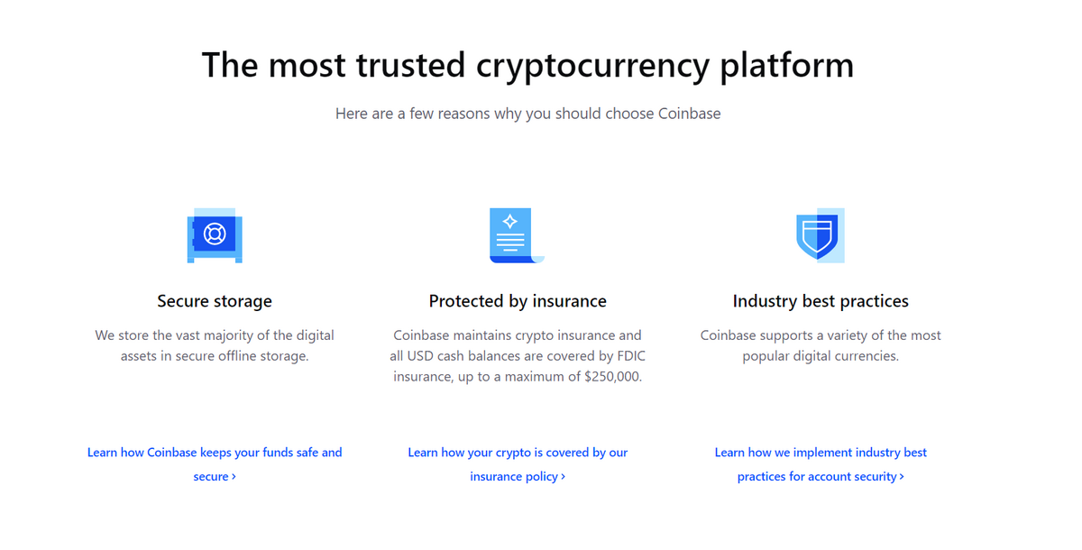 Visuel mettant en évidence les fonctionnalités de sécurité de Coinbases.