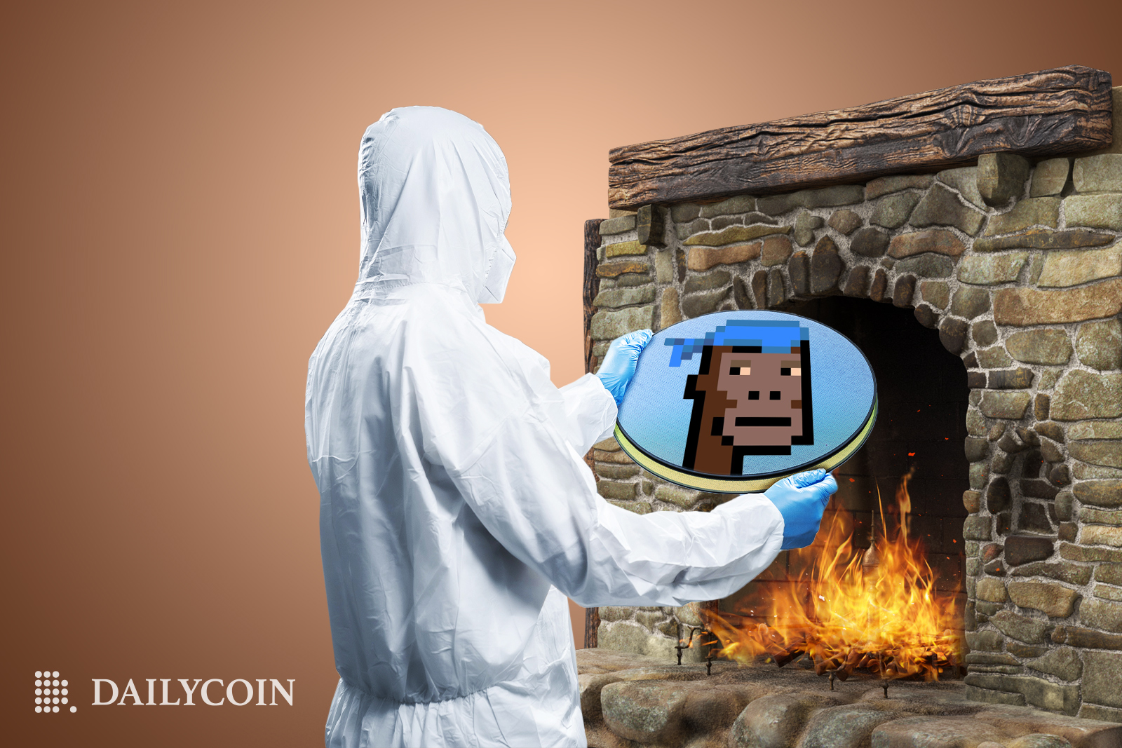 User tossing his CryptoPunk into a fire oven.