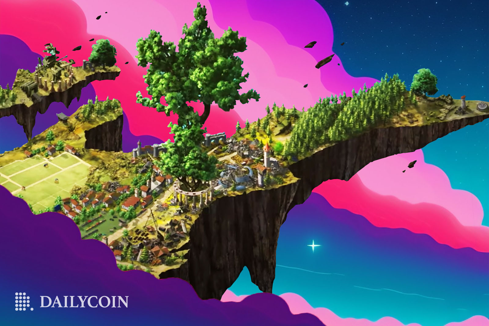 Floating island with World Tree from Square Enix NFT game Symbiogenesis.