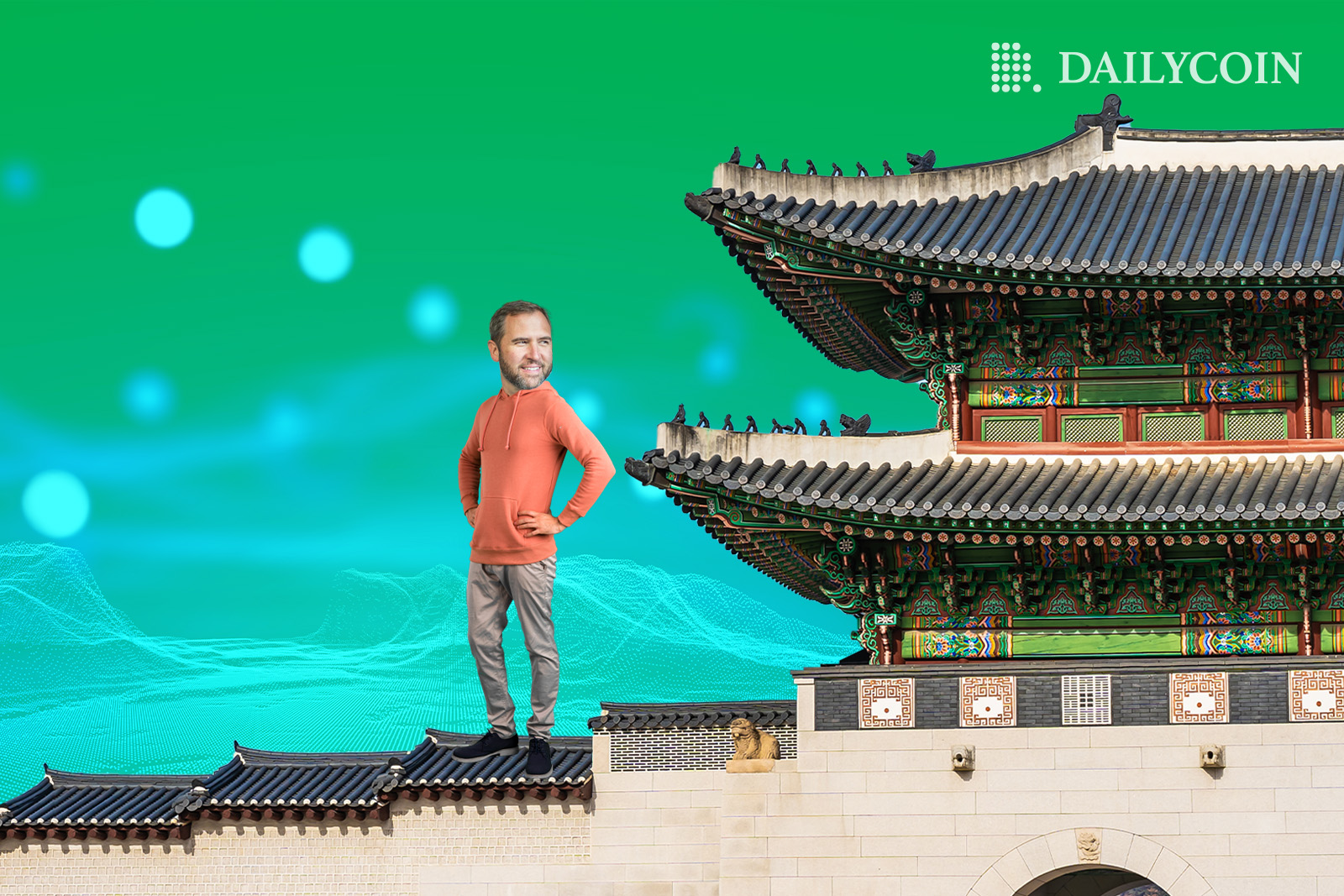Ripple CEO Brad Garlinghouse standing on top of The Gyeongbukgung Palace in South Korea