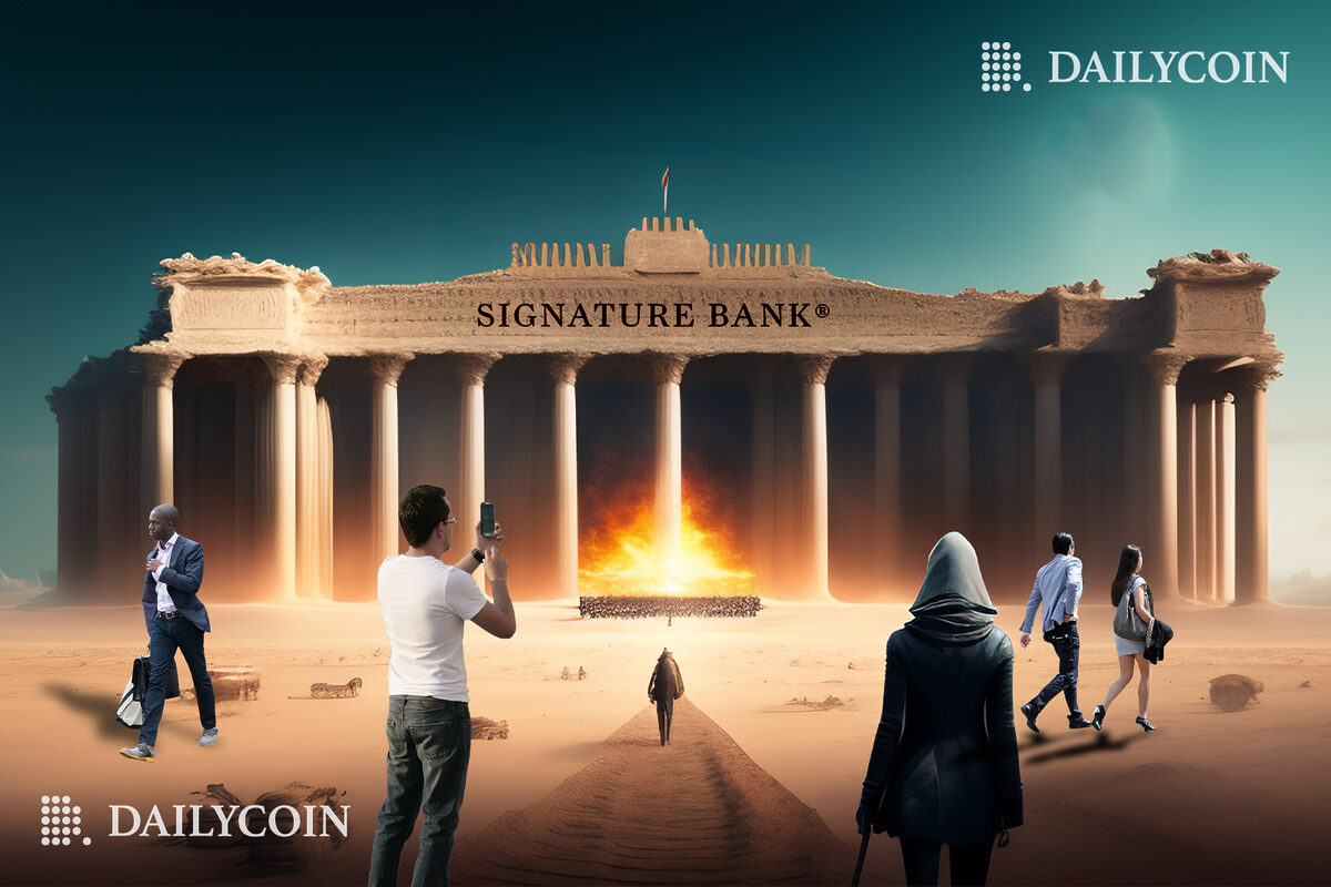 People watch while Signature Bank's Crypto Services Burn.