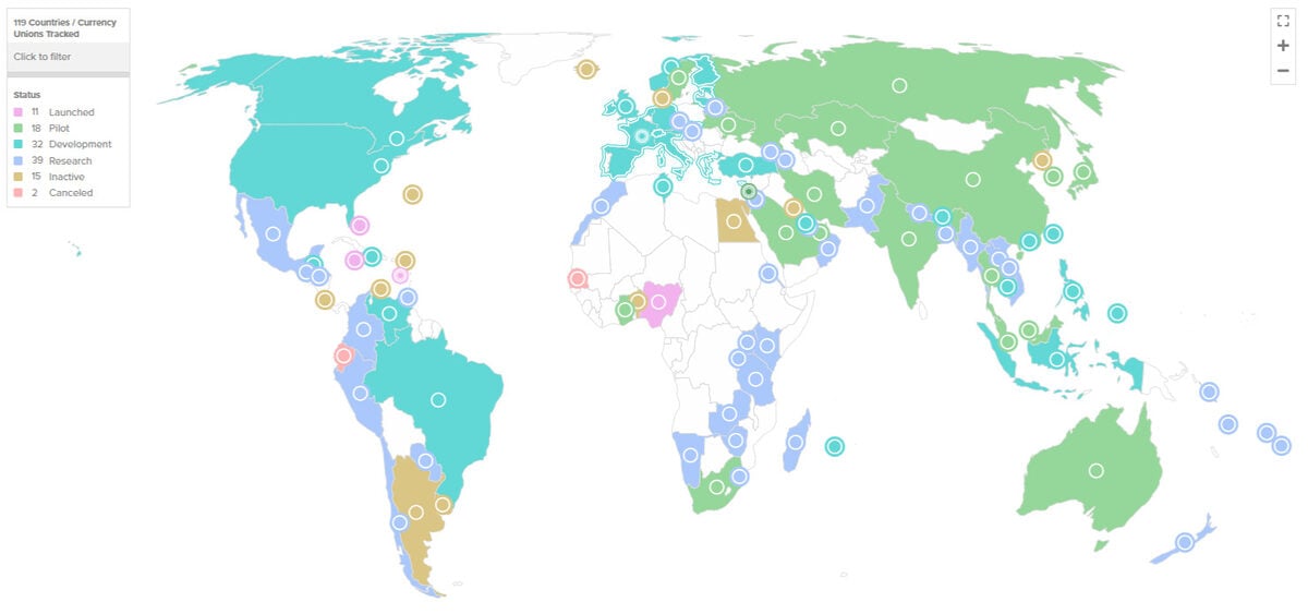 Map of currency unions tracked. 