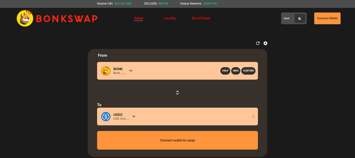 Screenshot of Bonkswap UI.