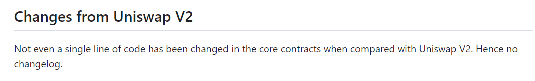 Screenshot from Quickswap docs saying there are no changes from Uniswap code
