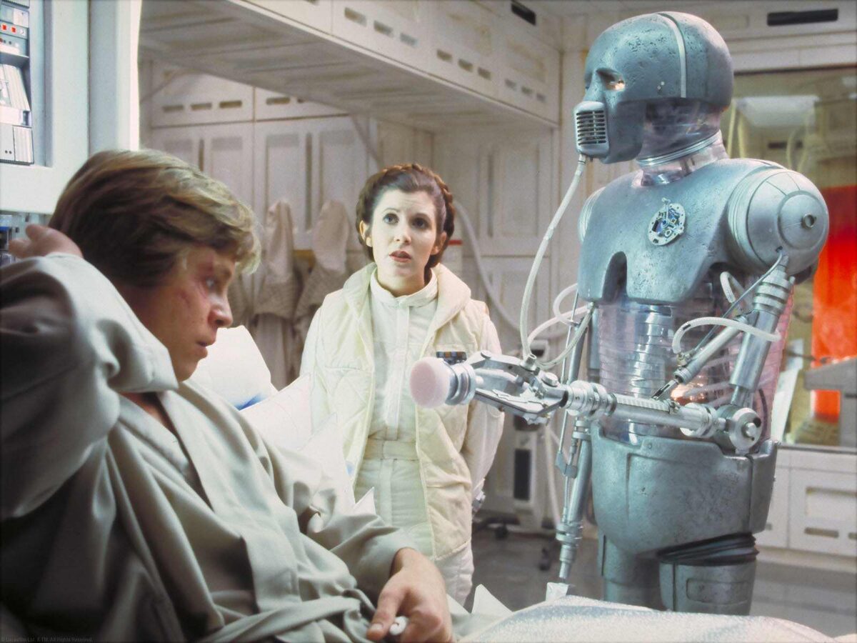Luke skywalker is cared for by robotic doctor