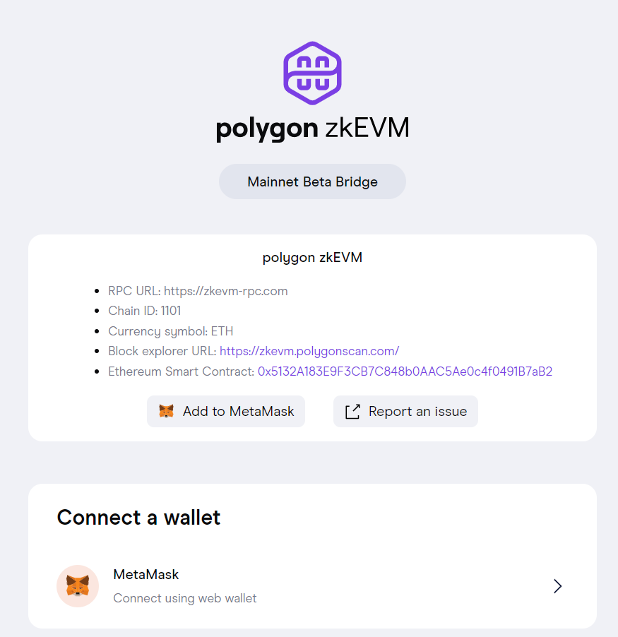 Polygon zkEVM bridge UI