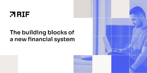 Visual advertising RIF with a short sentence stating "The building blocks of a new financial system". 