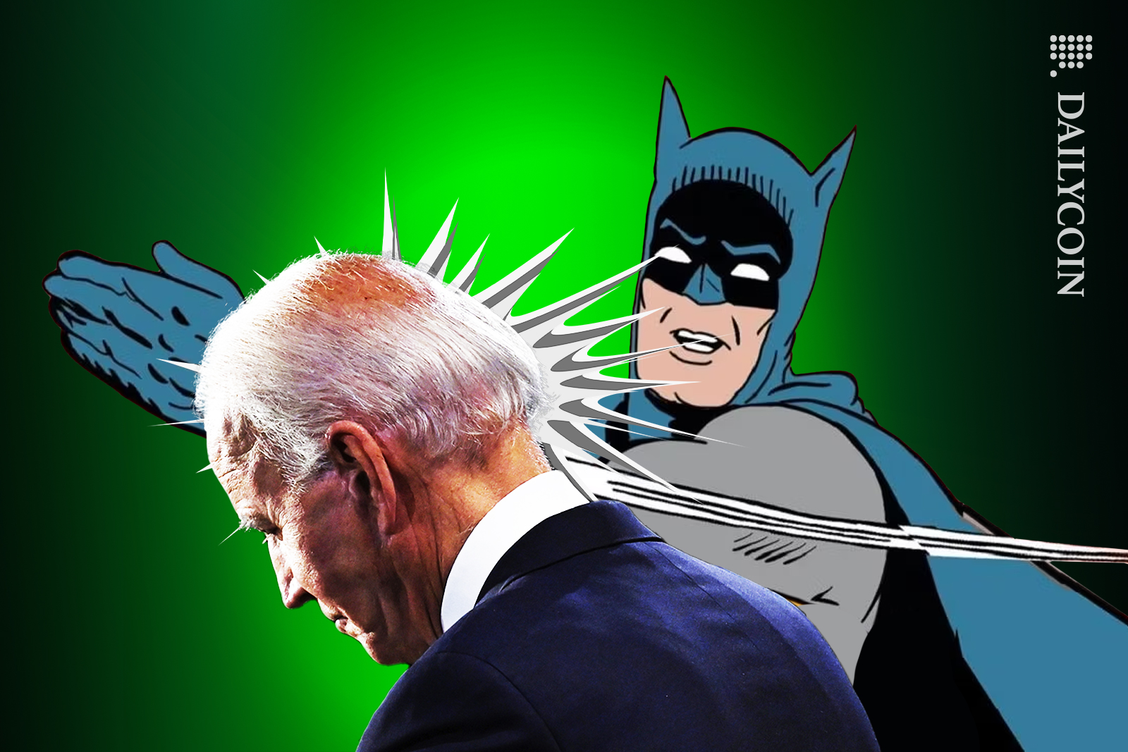 Meme of a cartoon Batman slapping Joe Biden.