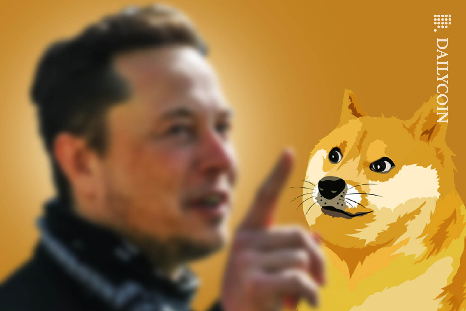 Elon Musk warning people about Dogecoin, angry dog staring at him in the background.