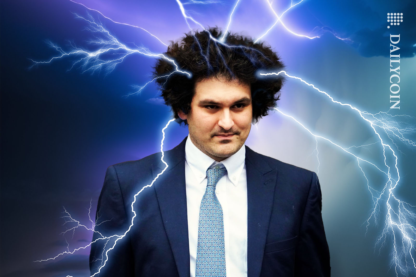Sam Bankman-Fried Looking very angry with lightning strikes coming from his hair.