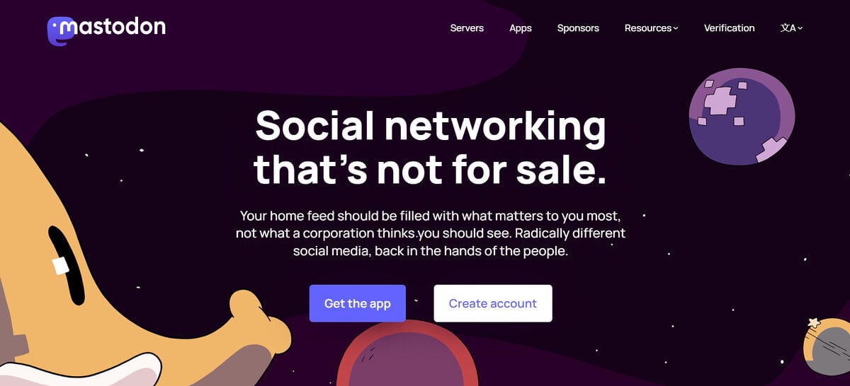 Mastodon decentralized social media website.