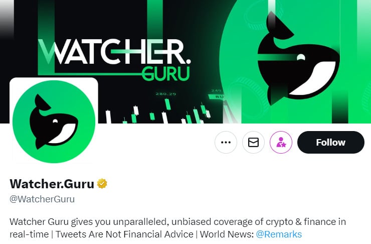 Watcher.Guru Twitter account.
