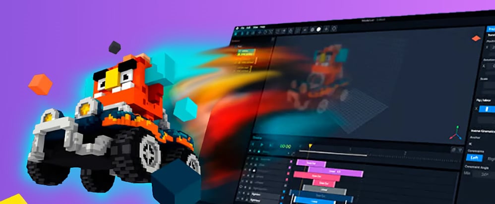 A voxel truck jumping out of the Voxedit tool. 
