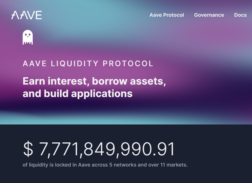 Aave website landing page. 