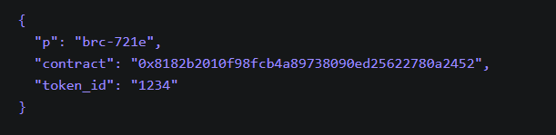 BRC-721e JSON code inscription.